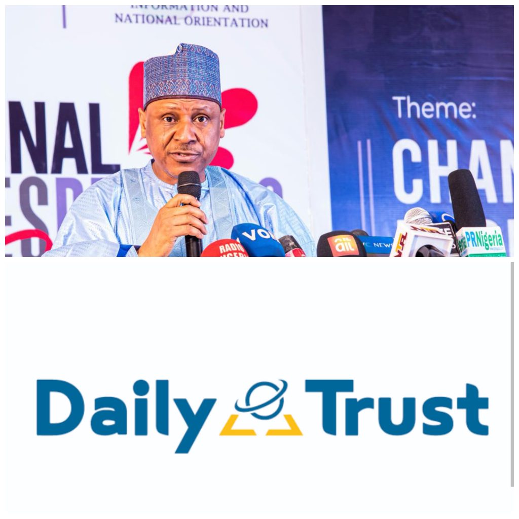 Information Minister, Muhammed Idris and Daily Trust logo